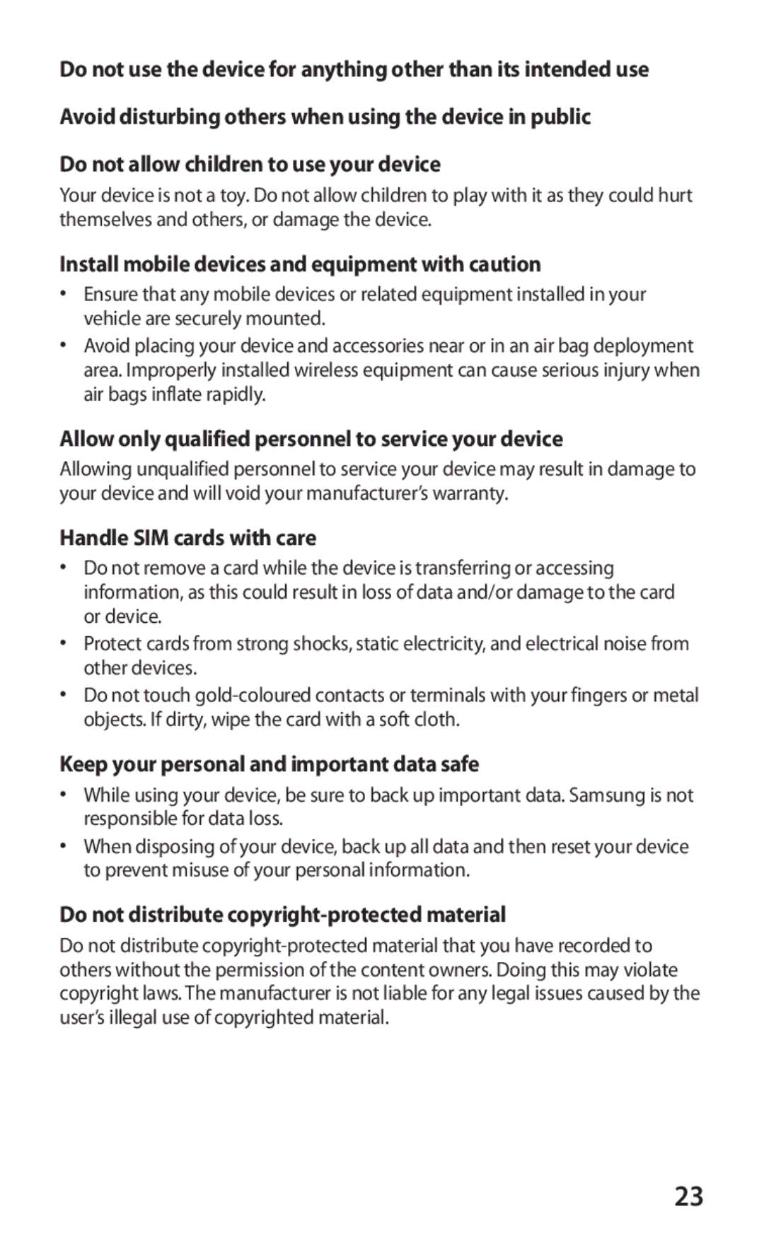 Samsung GT-P7300FKEKSA manual Do not allow children to use your device, Install mobile devices and equipment with caution 