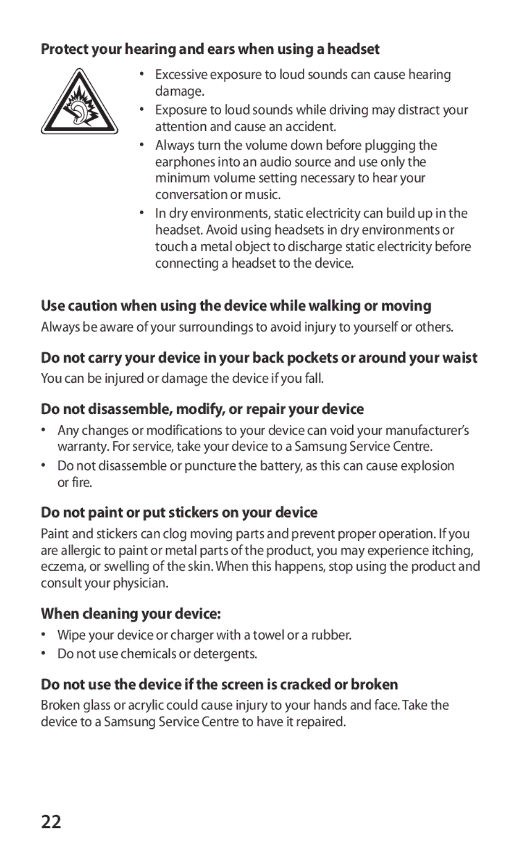 Samsung GT-P7300FKAMID Protect your hearing and ears when using a headset, Do not paint or put stickers on your device 