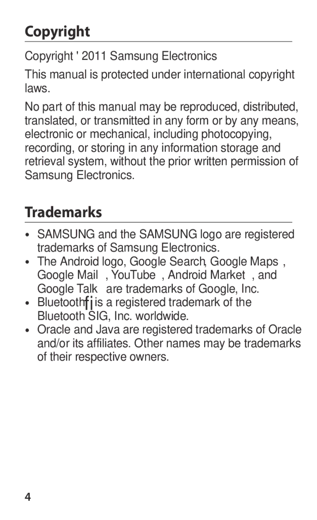 Samsung GT-P7300UWATHR, GT-P7300FKAARB, GT-P7300FKEJED, GT-P7300UWAAFR, GT-P7300UWABTC, GT-P7300UWAJED Copyright, Trademarks 