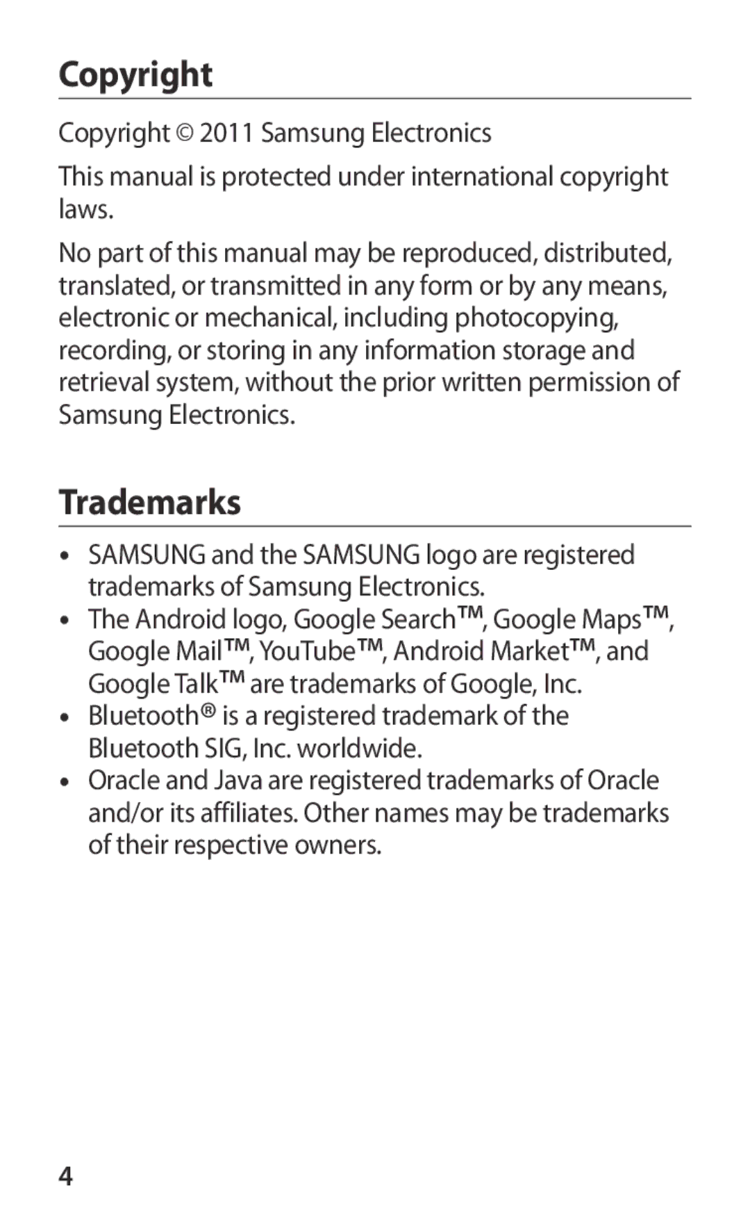 Samsung GT-P7300UWATHR, GT-P7300FKAARB, GT-P7300FKEJED, GT-P7300UWAAFR, GT-P7300UWABTC, GT-P7300UWAJED Copyright, Trademarks 