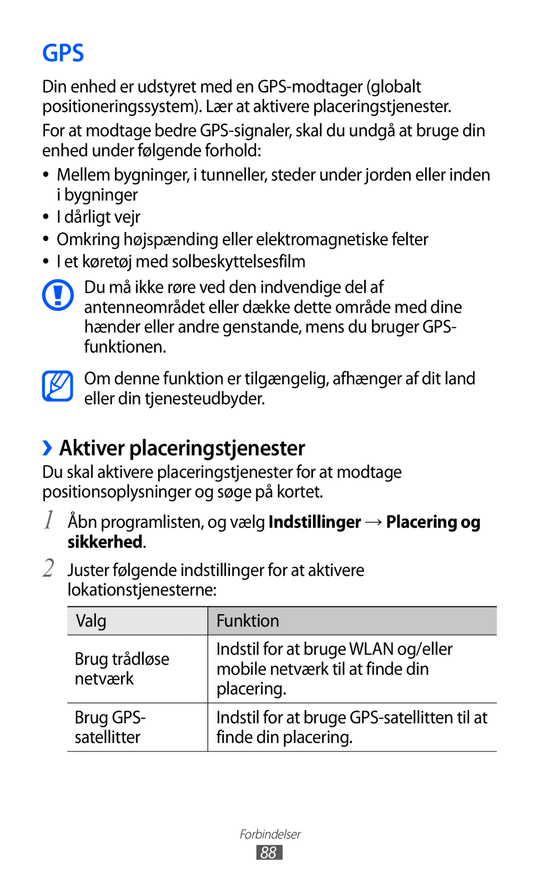 Samsung GT-P7300FKENEE, GT-P7300FKANEE, GT-P7300UWENEE manual ››Aktiver placeringstjenester, Satellitter Finde din placering 