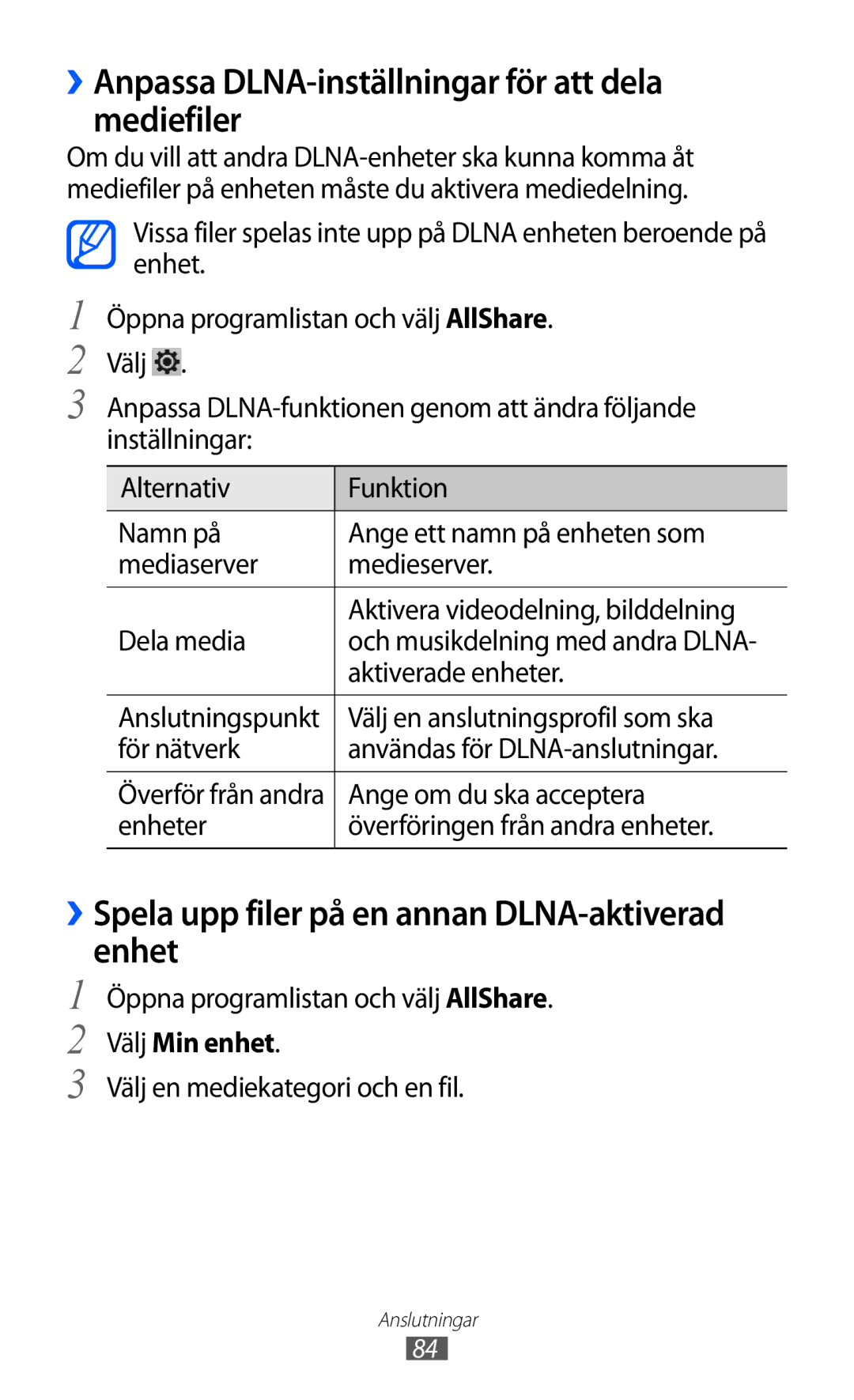 Samsung GT-P7300UWANSE, GT-P7300FKANEE, GT-P7300UWENEE ››Anpassa DLNA-inställningar för att dela mediefiler, Välj Min enhet 