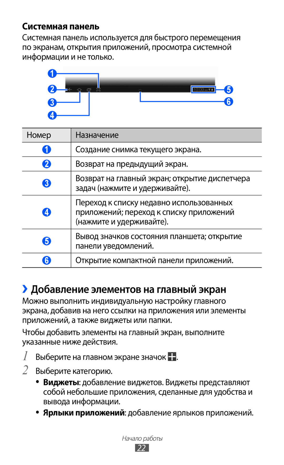 Samsung GT-P7300UWESER, GT-P7300FKASER, GT-P7300UWASER manual ››Добавление элементов на главный экран, Системная панель 