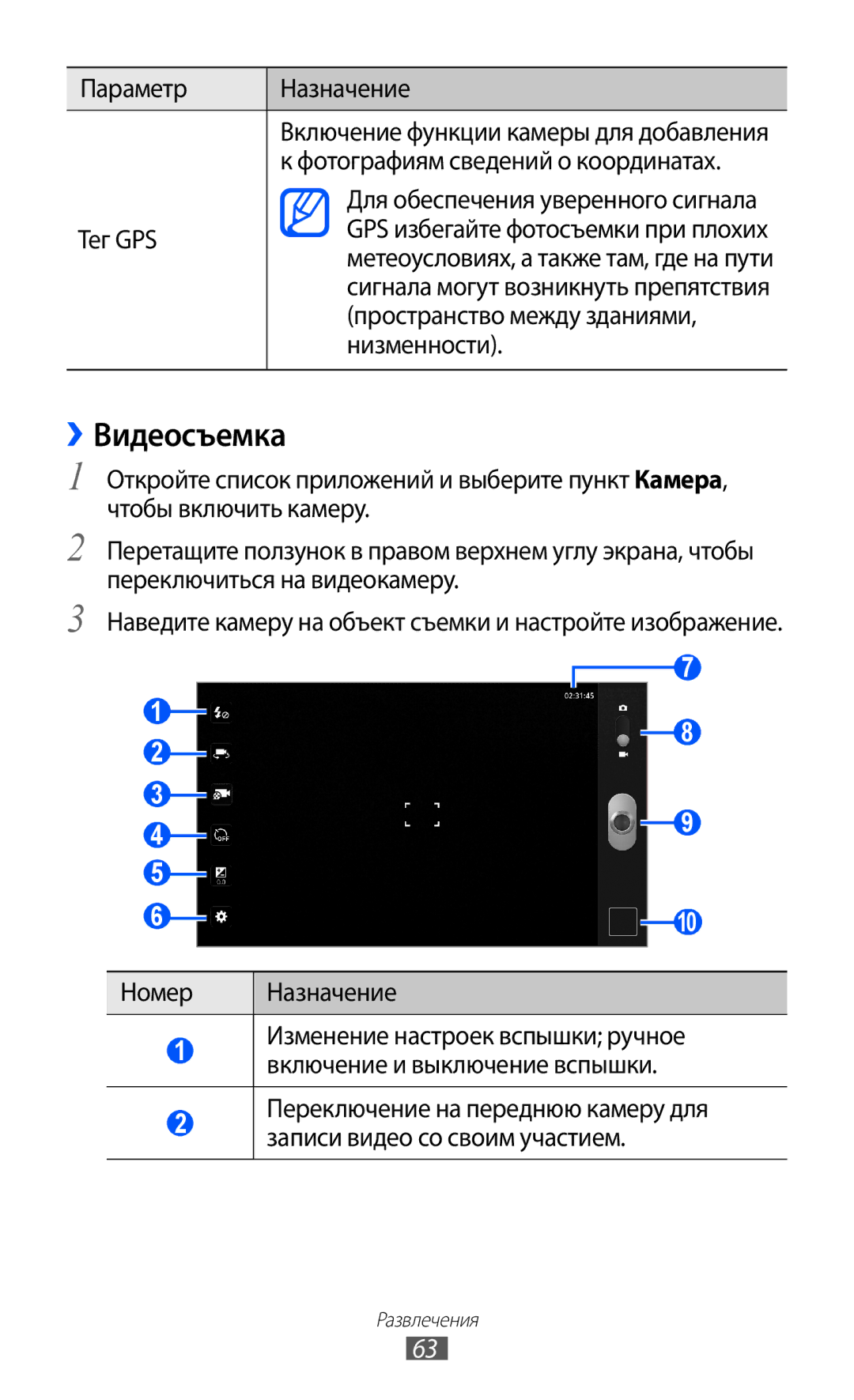 Samsung GT-P7300FKESER, GT-P7300FKASER, GT-P7300UWASER, GT-P7300UWESER manual ››Видеосъемка 