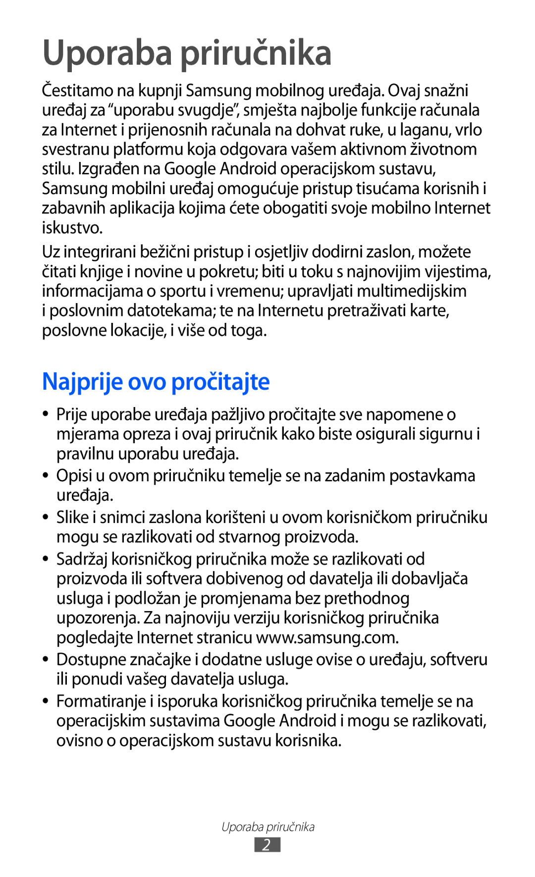 Samsung GT-P7300FKATWO, GT-P7300FKATRA, GT-P7300FKACRO manual Uporaba priručnika, Najprije ovo pročitajte 