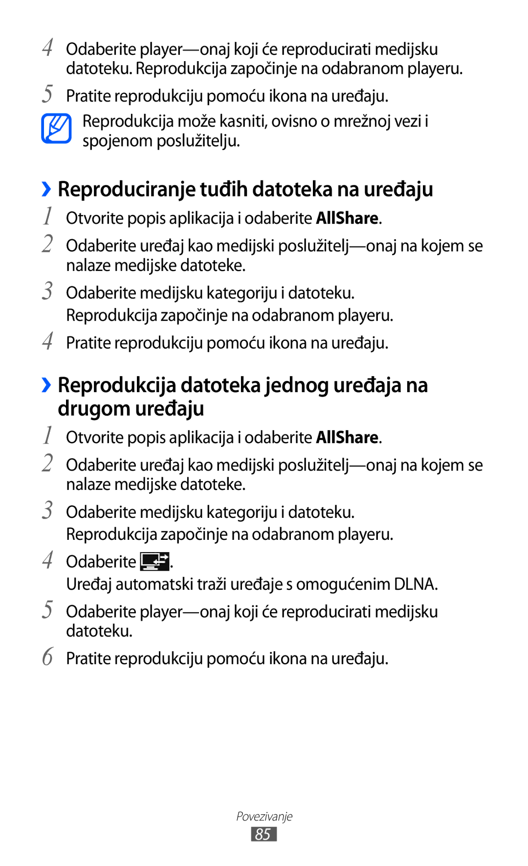 Samsung GT-P7300FKACRO manual ››Reproduciranje tuđih datoteka na uređaju, Pratite reprodukciju pomoću ikona na uređaju 