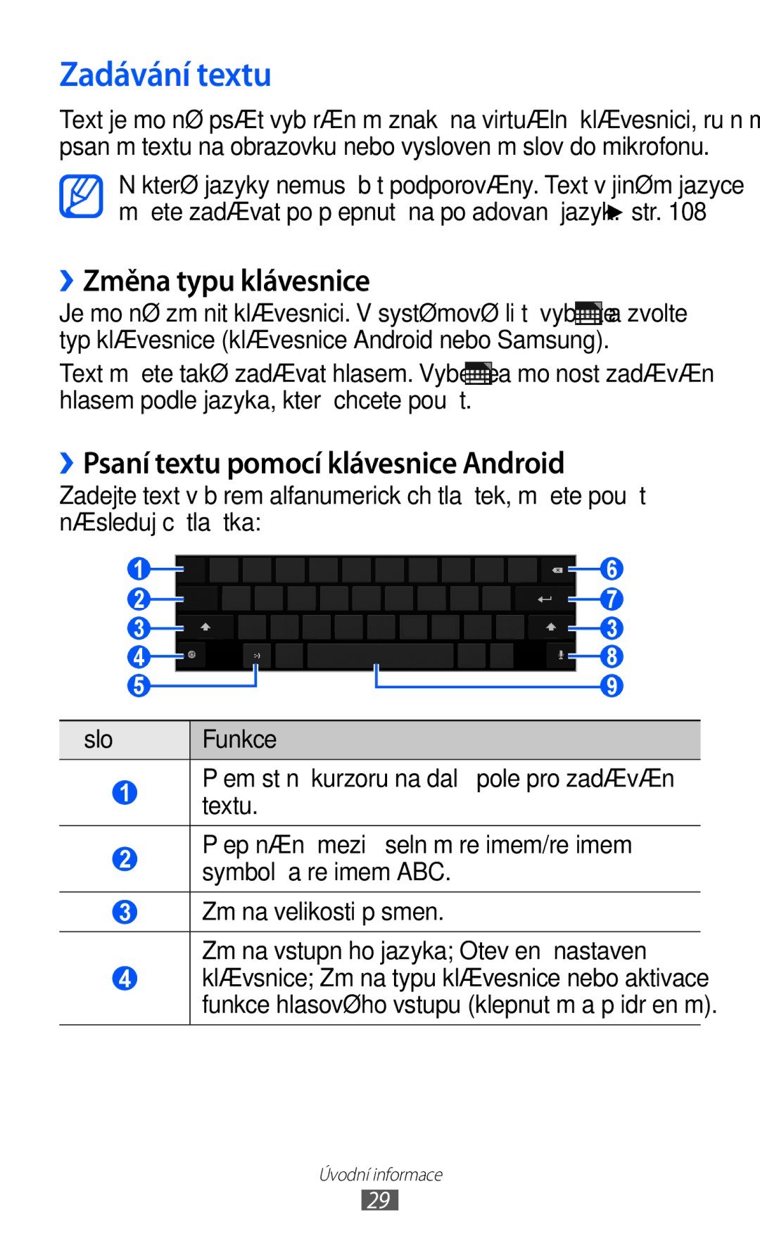 Samsung GT-P7300FKAATO, GT-P7300UWAATO Zadávání textu, ››Změna typu klávesnice, ››Psaní textu pomocí klávesnice Android 