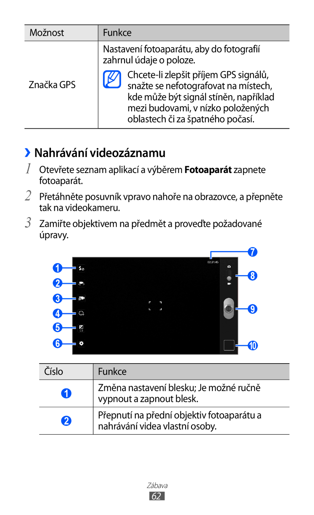 Samsung GT-P7300UWAHAT manual ››Nahrávání videozáznamu, Mezi budovami, v nízko položených, Oblastech či za špatného počasí 