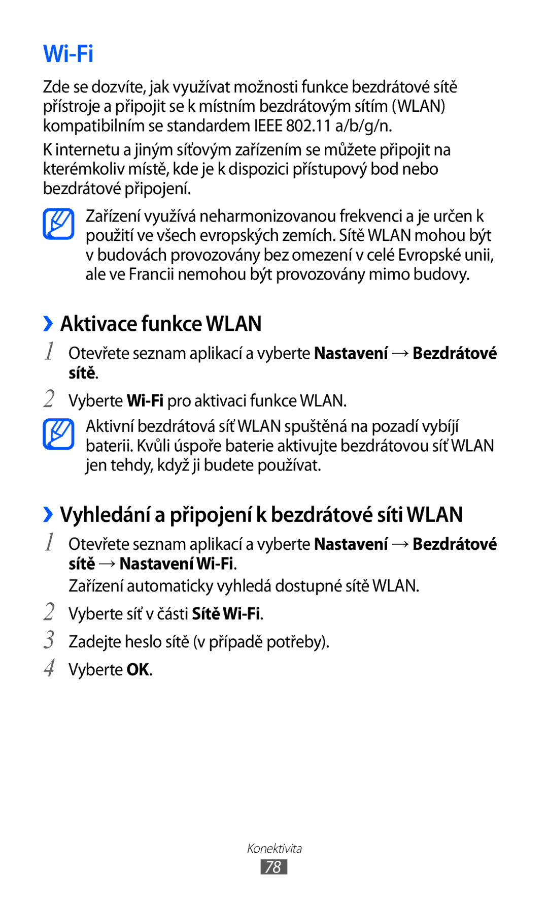 Samsung GT-P7300UWEXEZ, GT-P7300UWAATO Wi-Fi, ››Aktivace funkce Wlan, ››Vyhledání a připojení k bezdrátové síti Wlan, Sítě 