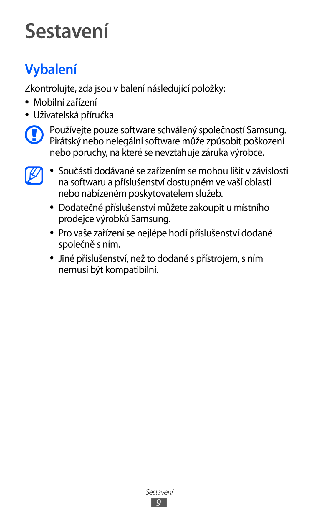 Samsung GT-P7300FKEORS, GT-P7300UWAATO, GT-P7300FKAATO, GT-P7300FKABGL, GT-P7300UWAXEZ, GT-P7300FKDXEZ Sestavení, Vybalení 