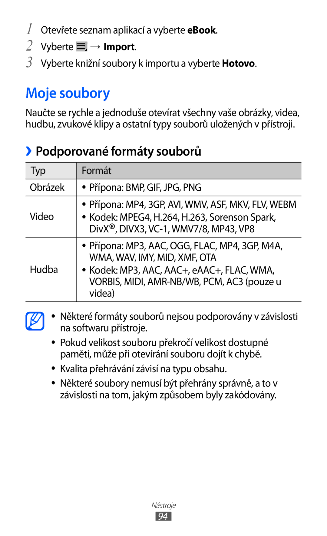 Samsung GT-P7300UWAO2C, GT-P7300UWAATO, GT-P7300FKAATO, GT-P7300FKABGL, GT-P7300UWAXEZ manual Moje soubory, Hudba, Videa 