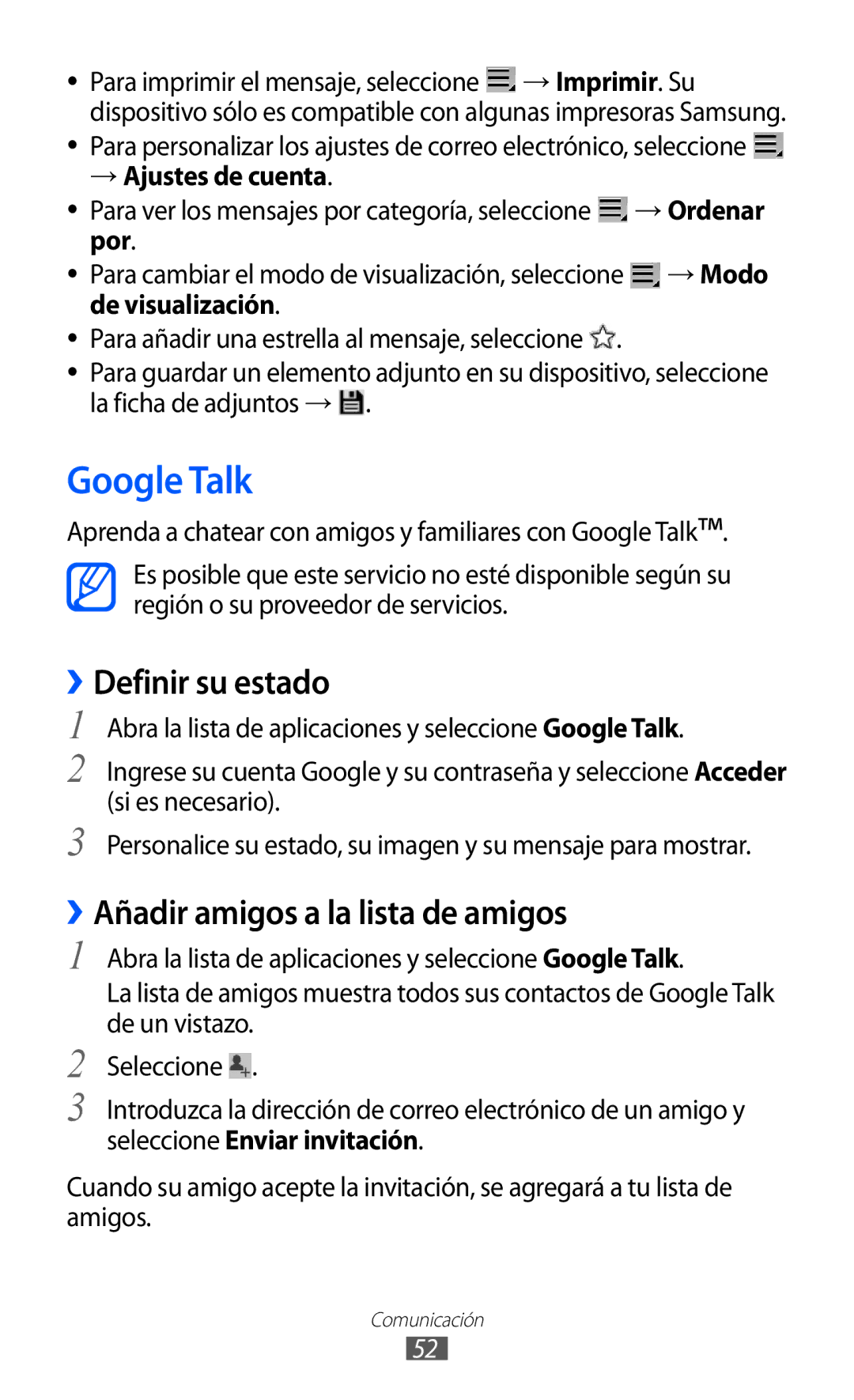 Samsung GT-P7300UWAFOP manual Google Talk, ››Definir su estado, ››Añadir amigos a la lista de amigos, → Ajustes de cuenta 