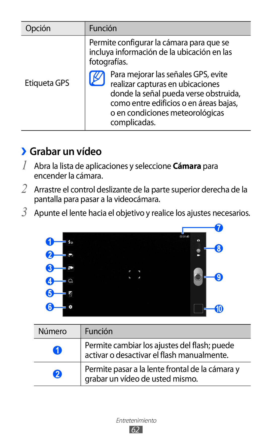 Samsung GT-P7300FKAATL, GT-P7300UWAFOP, GT-P7300FKAFOP, GT-P7300OWAATL manual ››Grabar un vídeo 