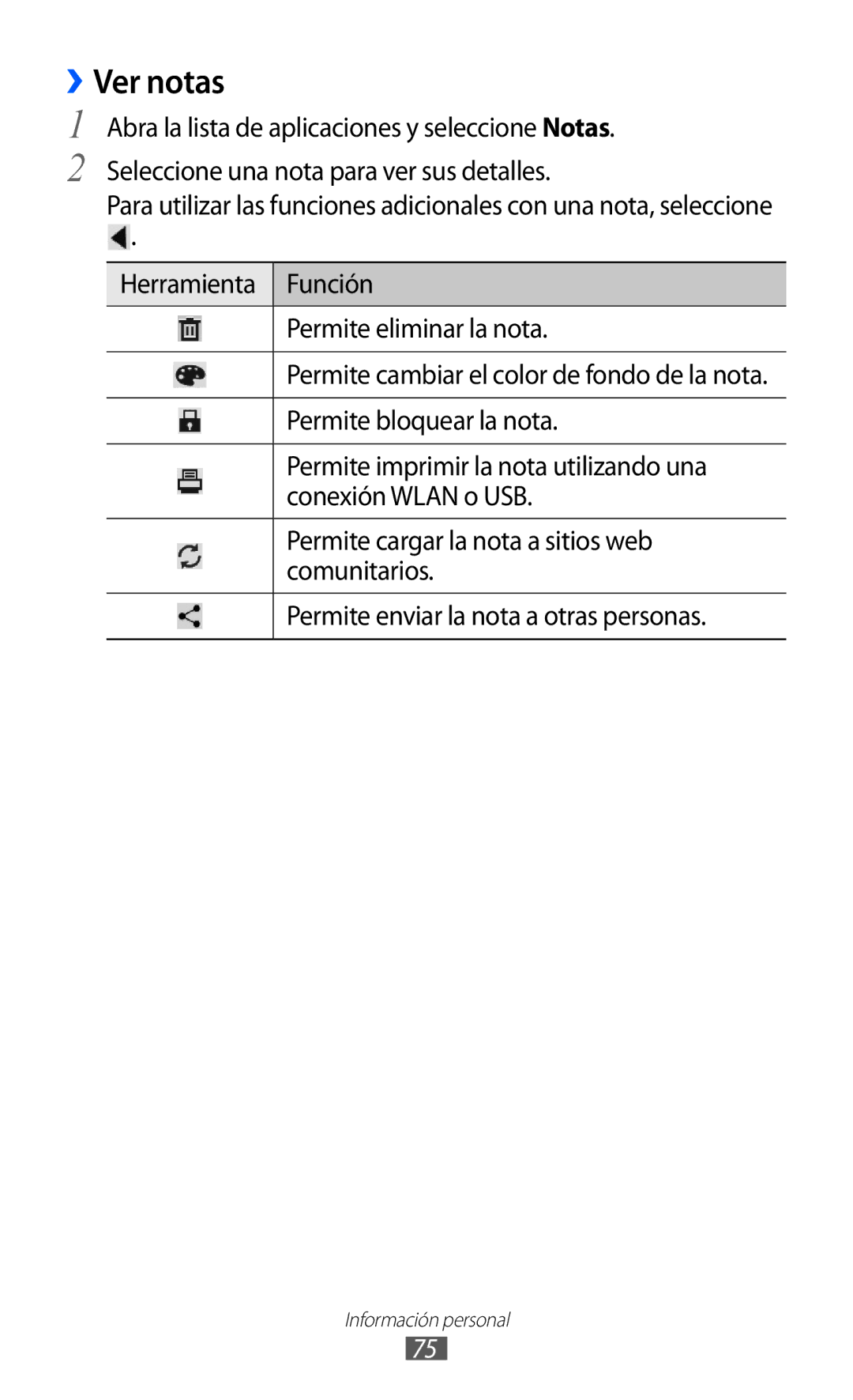 Samsung GT-P7300OWAATL, GT-P7300UWAFOP, GT-P7300FKAFOP, GT-P7300FKAATL manual ››Ver notas 