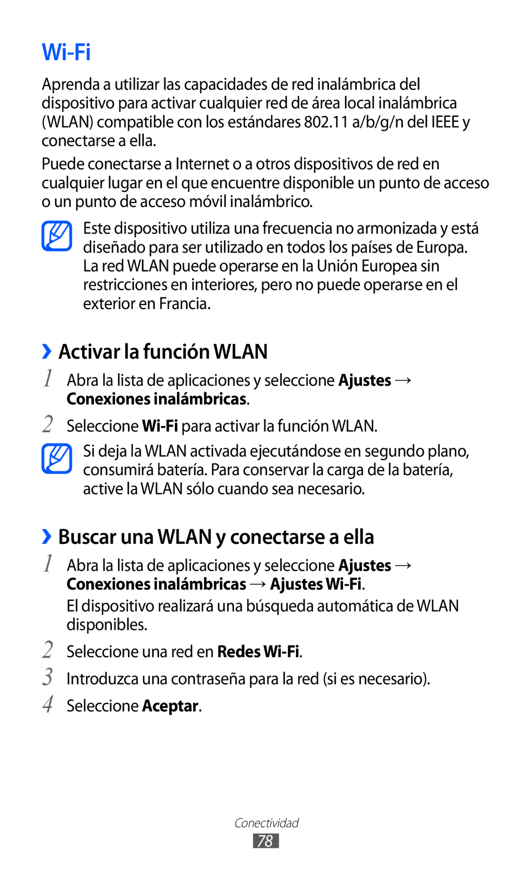 Samsung GT-P7300FKAATL, GT-P7300UWAFOP manual Wi-Fi, ››Activar la función Wlan, ››Buscar una Wlan y conectarse a ella 