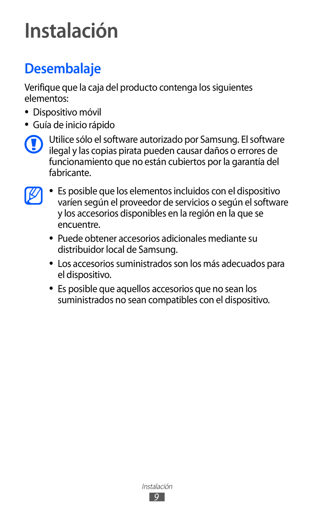 Samsung GT-P7300FKAFOP, GT-P7300UWAFOP, GT-P7300FKAATL, GT-P7300OWAATL manual Instalación, Desembalaje 