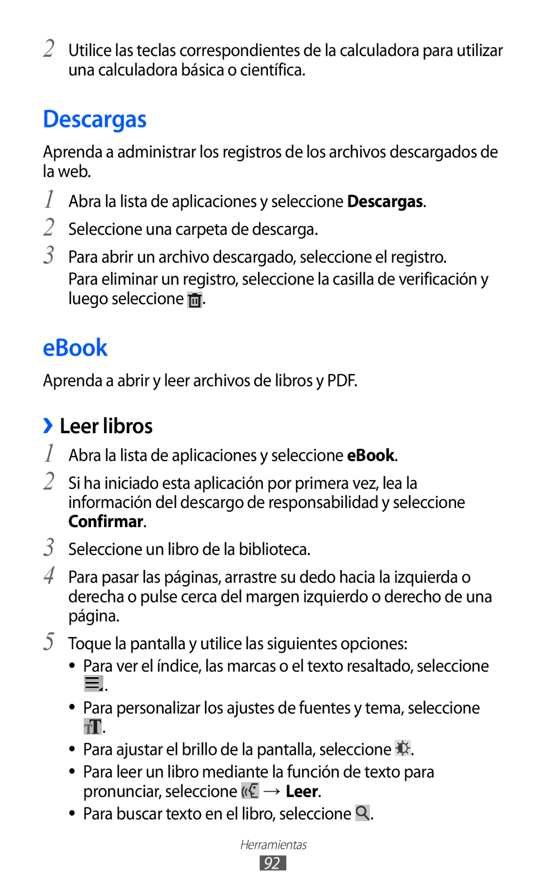 Samsung GT-P7300UWAFOP, GT-P7300FKAFOP, GT-P7300FKAATL, GT-P7300OWAATL manual Descargas, EBook, ››Leer libros 