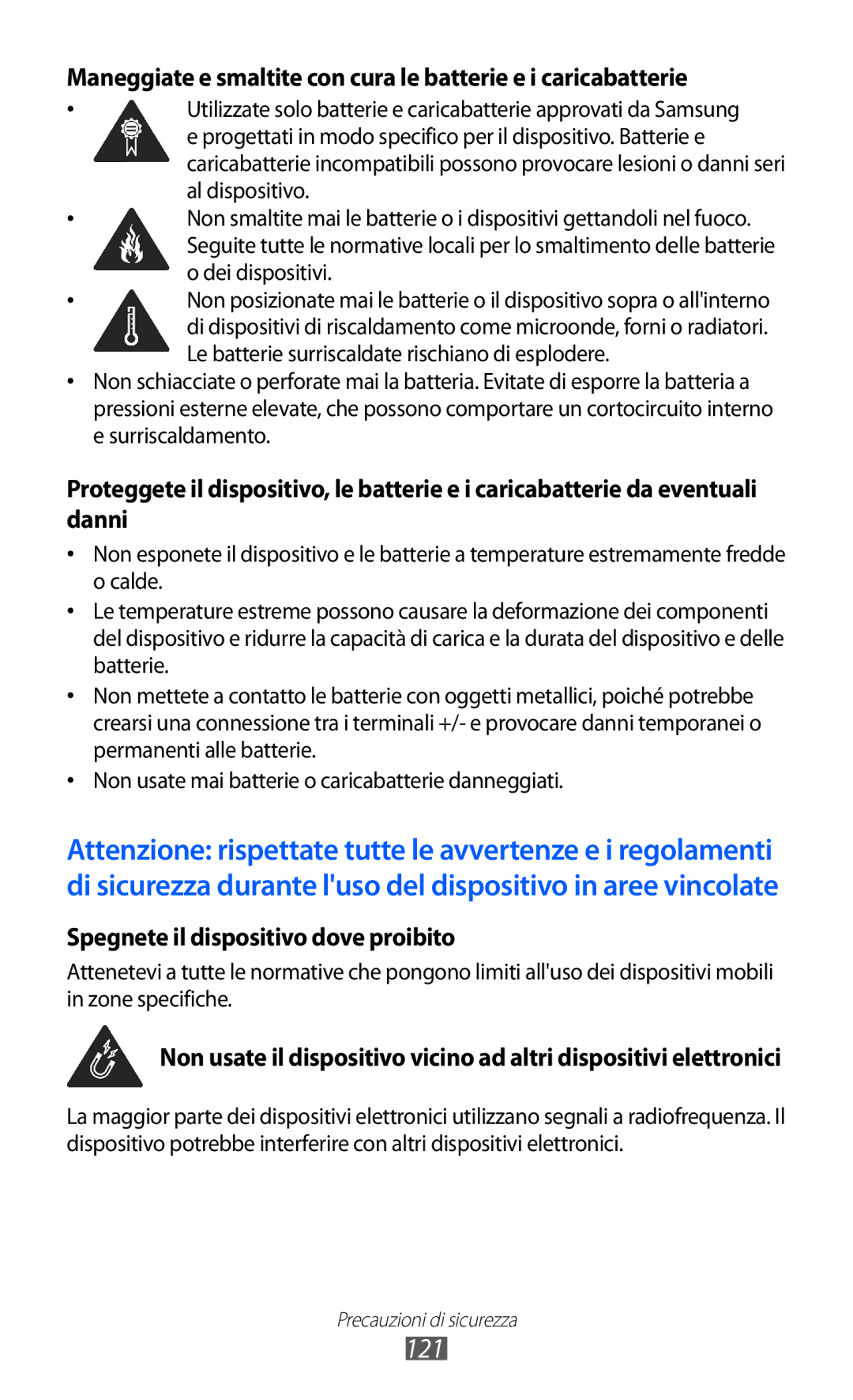 Samsung GT-P7300UWAITV, GT-P7300UWATUR, GT-P7300FKATIM, GT-P7300UWATIM manual 121, Spegnete il dispositivo dove proibito 