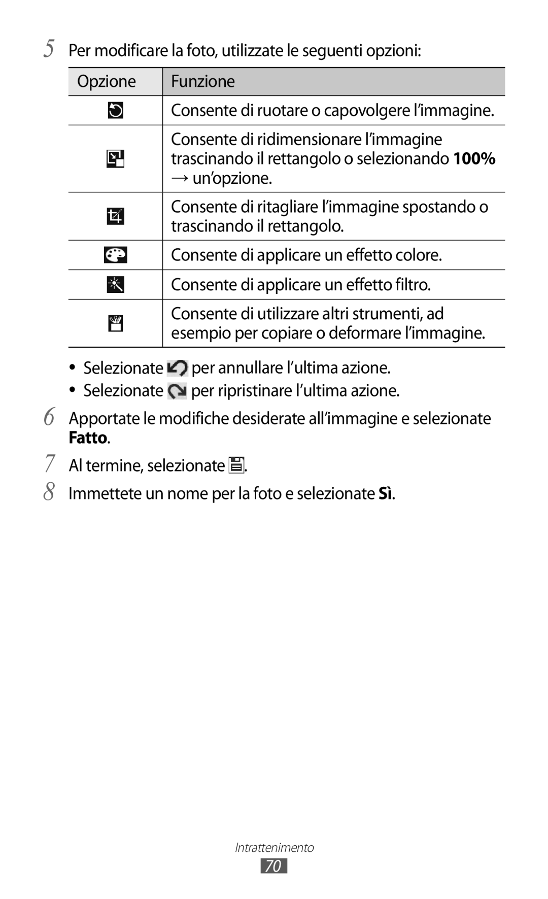 Samsung GT-P7300FKAHUI, GT-P7300UWATUR, GT-P7300UWAITV, GT-P7300FKATIM manual Consente di ruotare o capovolgere l’immagine 