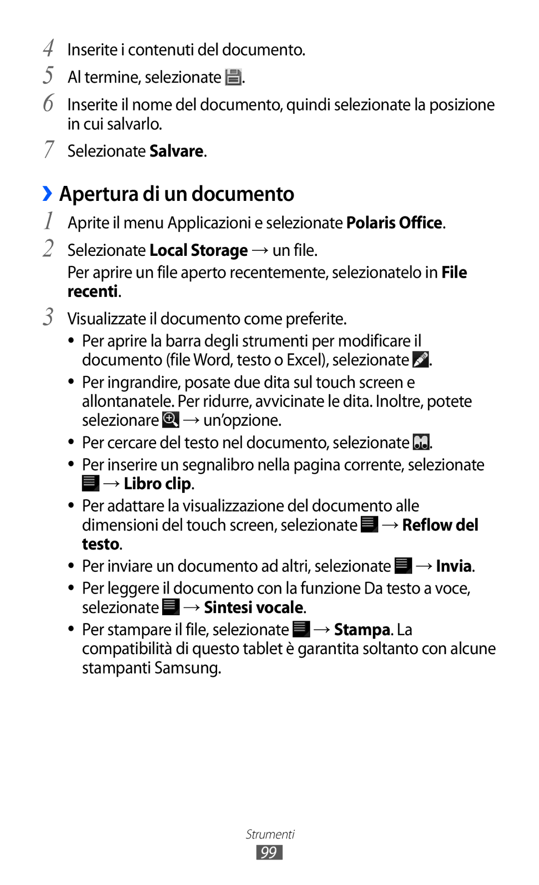 Samsung GT-P7300UWATIM, GT-P7300UWATUR, GT-P7300UWAITV, GT-P7300FKATIM manual ››Apertura di un documento, → Libro clip 