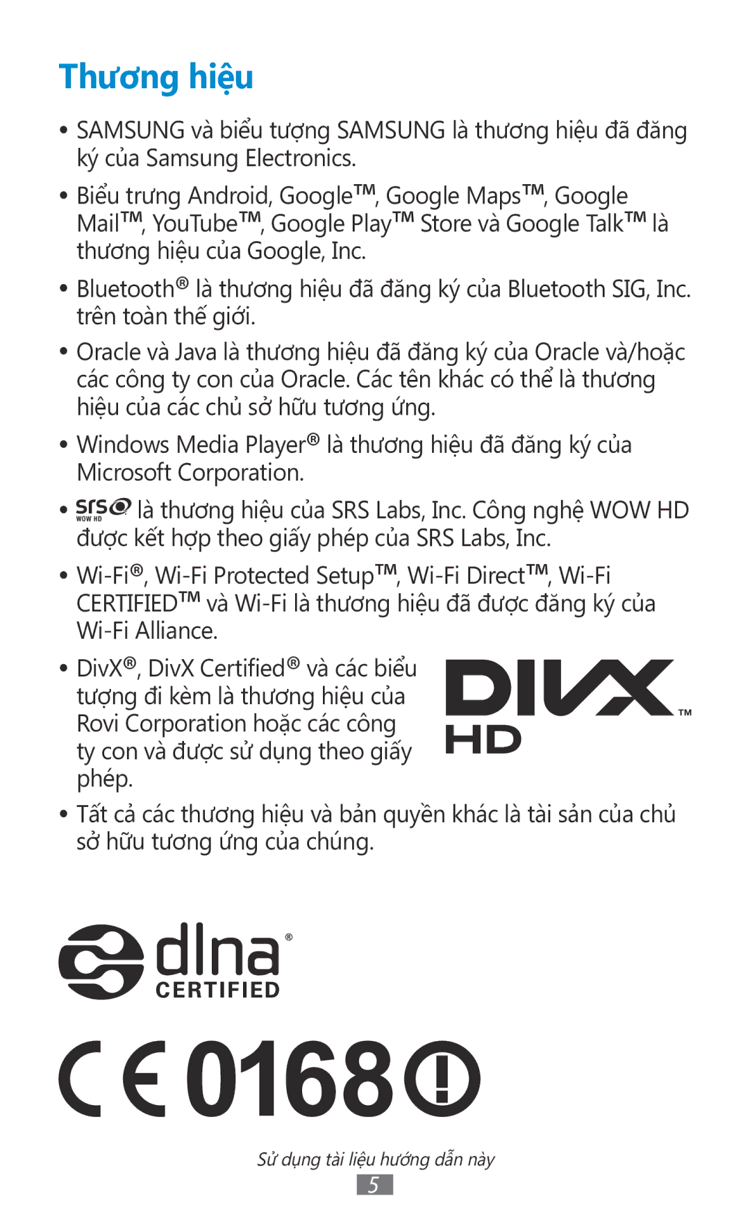 Samsung GT-P7300UWAXXV, GT-P7300UWAXEV, GT-P7300FKAXXV, GT-P7300FKAXEV manual Thương hiệu 