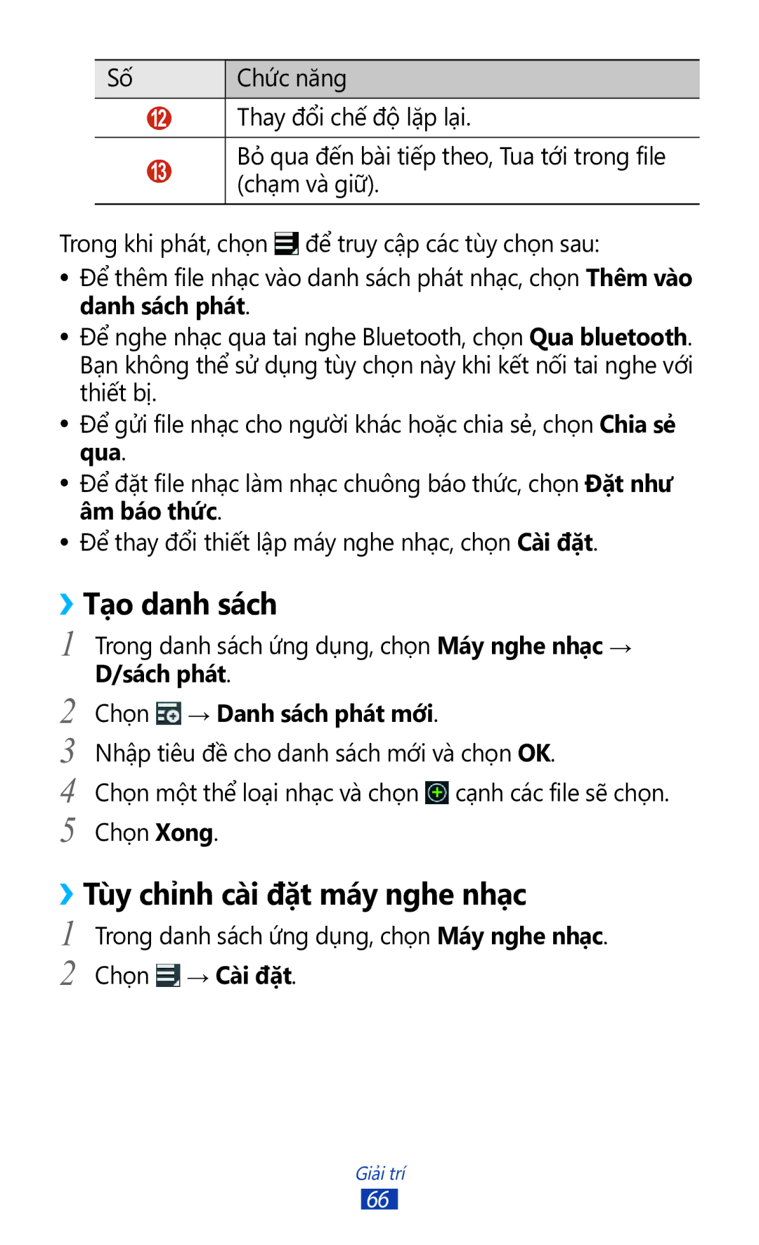 Samsung GT-P7300FKAXXV manual ››Tạo danh sách, ››Tùy chỉnh cài đặt máy nghe nhạc, Chọn → Danh sách phát mới, Chọn → Cài đặt 