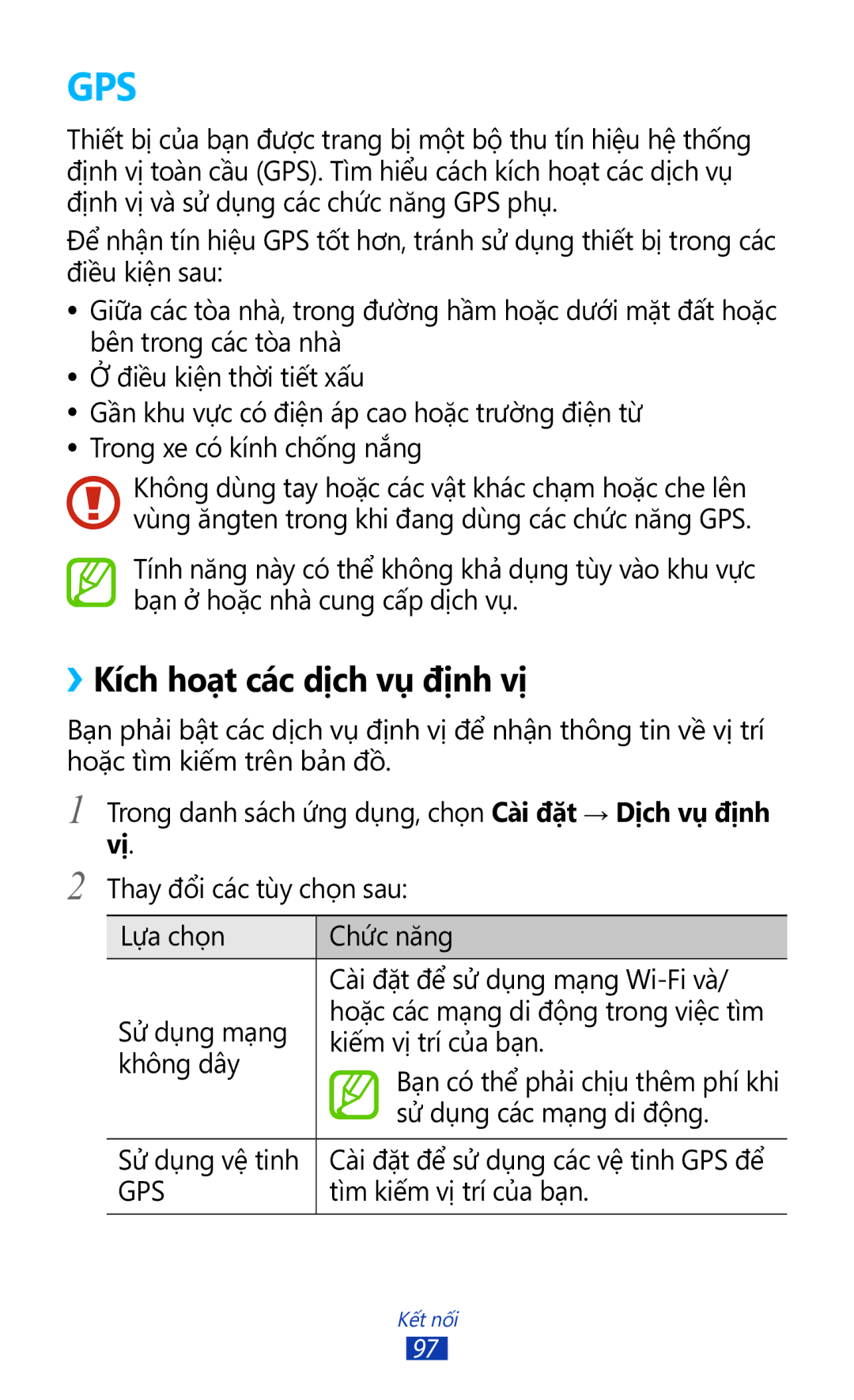 Samsung GT-P7300UWAXXV, GT-P7300UWAXEV, GT-P7300FKAXXV, GT-P7300FKAXEV manual Gps, ››Kích hoạt các dịch vụ định vị 