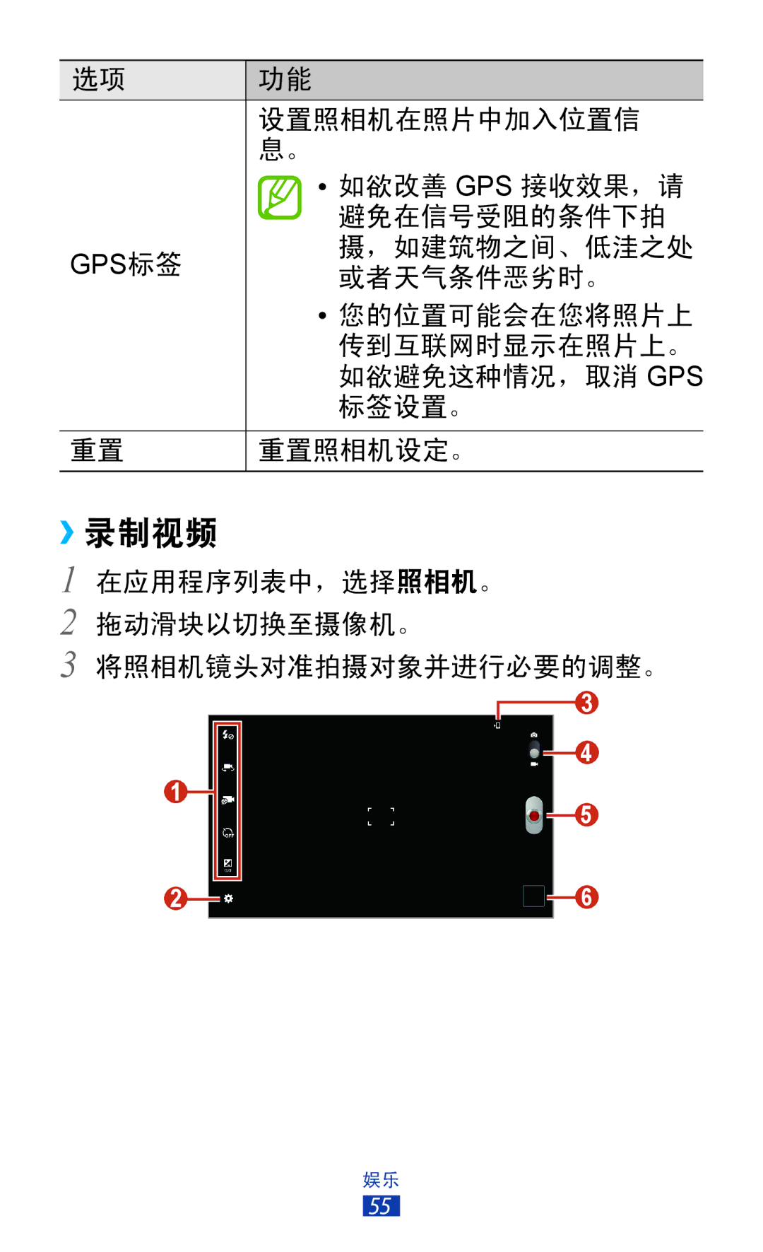 Samsung GT-P7300FKAXEV, GT-P7300UWAXEV, GT-P7300UWAXXV, GT-P7300FKAXXV manual ››录制视频 