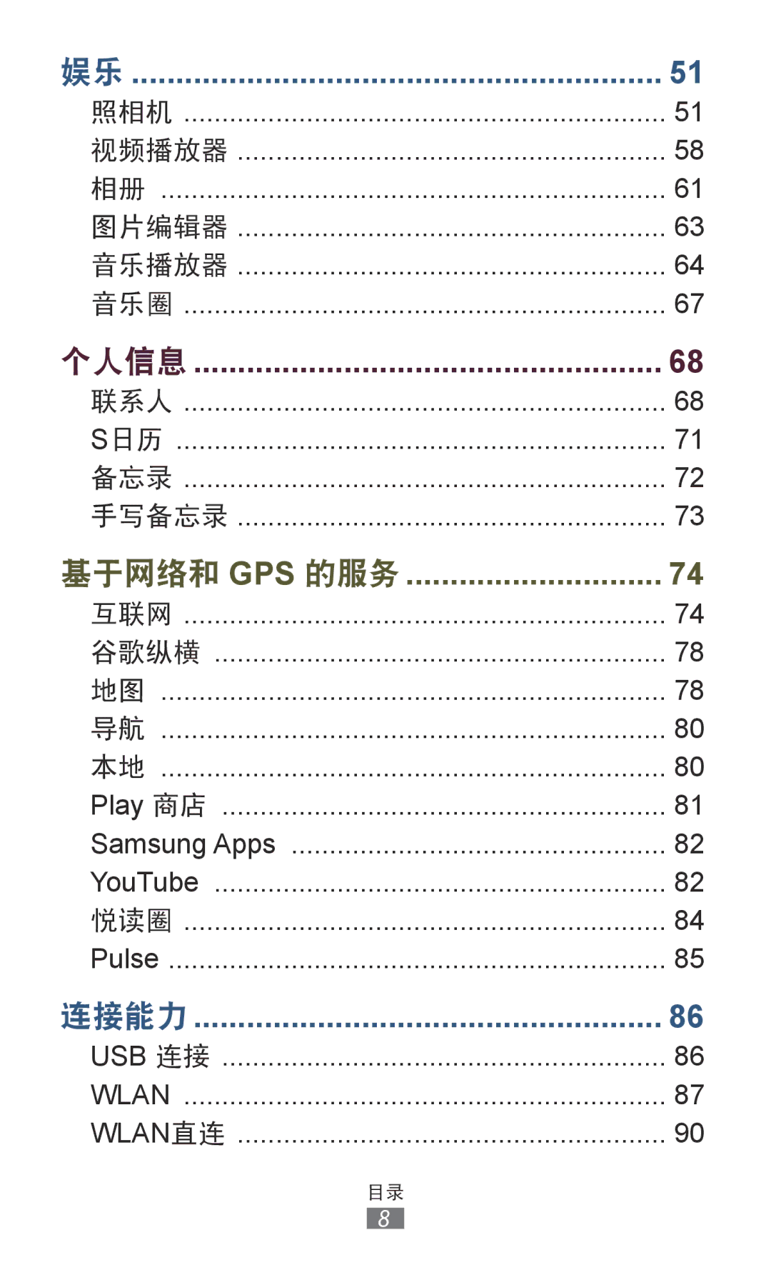 Samsung GT-P7300UWAXEV, GT-P7300UWAXXV, GT-P7300FKAXXV, GT-P7300FKAXEV manual 连接能力 