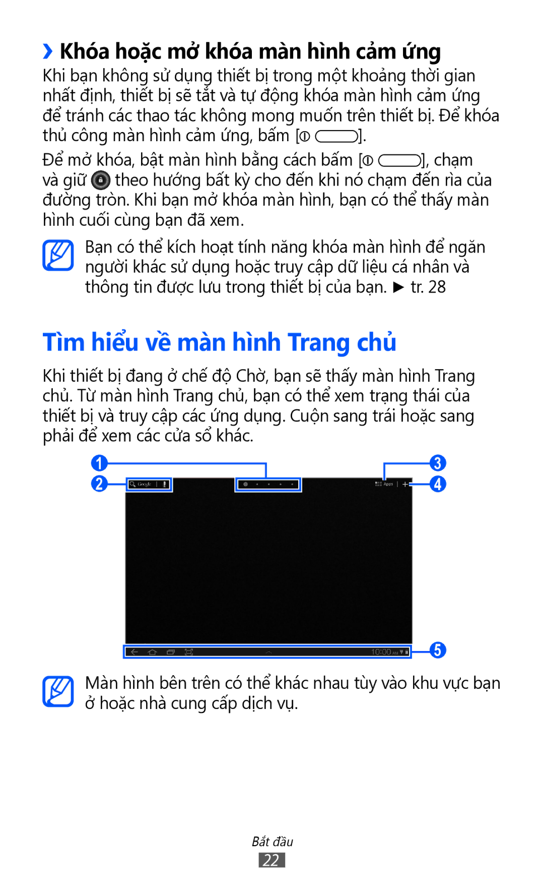 Samsung GT-P7300FKAXXV, GT-P7300UWAXEV manual Tìm hiểu về màn hình Trang chủ, ››Khóa hoặc mở khóa màn hình cả̉m ứng 