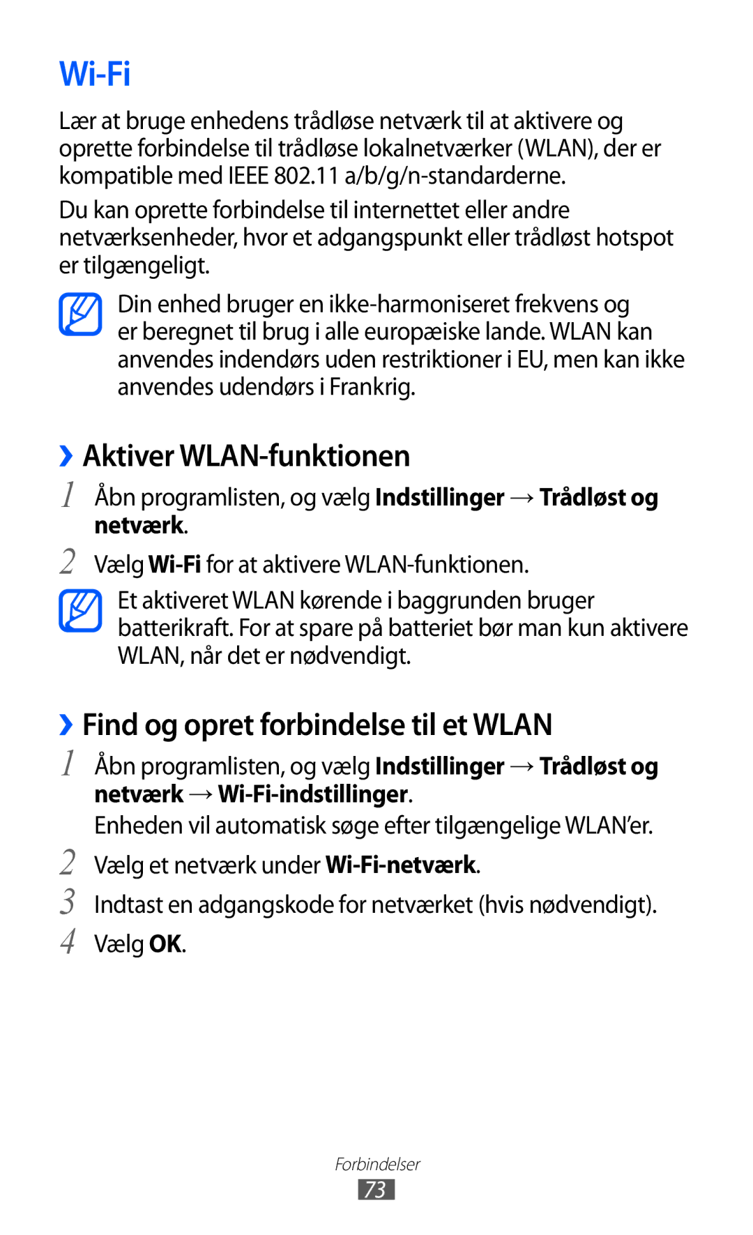 Samsung GT-P7310FKENEE, GT-P7310FKANEE Wi-Fi, ››Aktiver WLAN-funktionen, ››Find og opret forbindelse til et Wlan, Netværk 