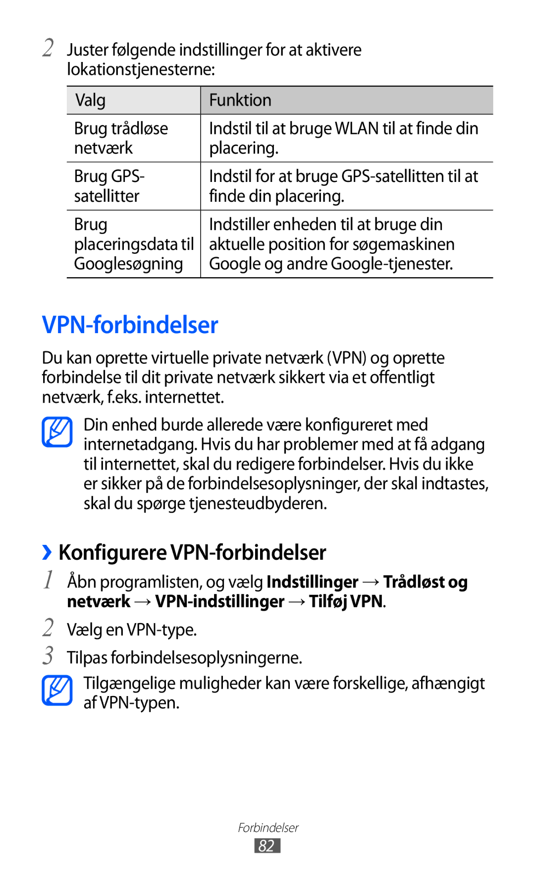 Samsung GT-P7310UWENEE, GT-P7310FKANEE manual ››Konfigurere VPN-forbindelser, Netværk → VPN-indstillinger → Tilføj VPN 