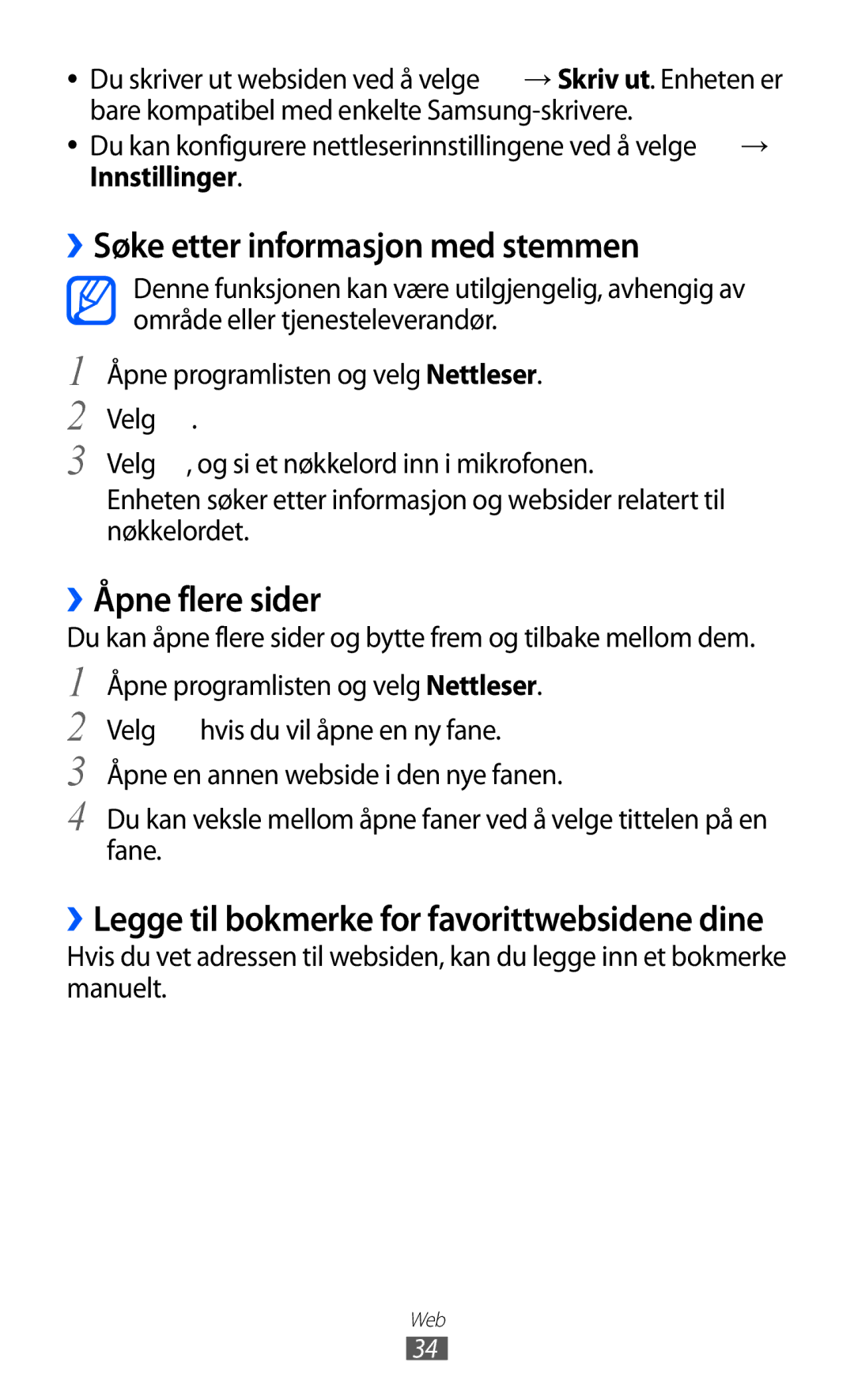 Samsung GT-P7310UWENEE, GT-P7310FKANEE, GT-P7310FKENEE manual ››Søke etter informasjon med stemmen, ››Åpne flere sider 