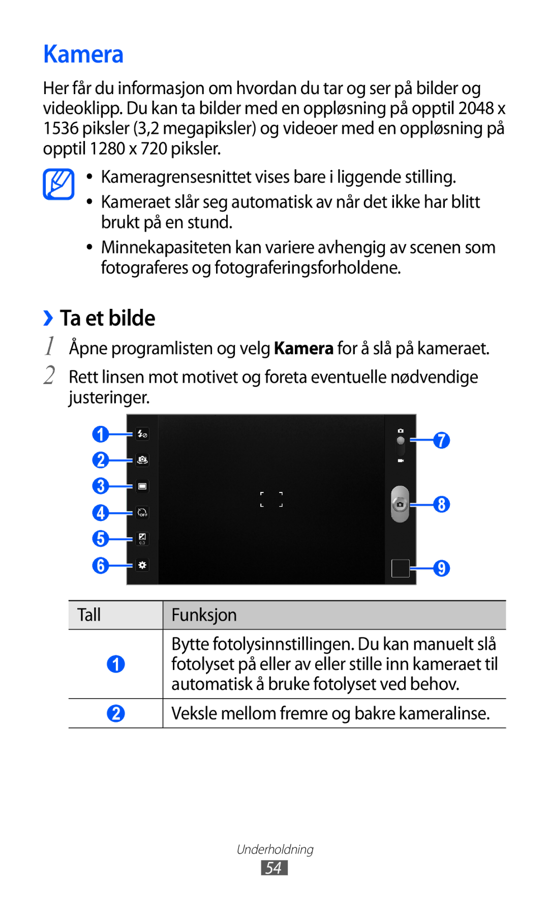 Samsung GT-P7310UWENEE, GT-P7310FKANEE, GT-P7310FKENEE Kamera, ››Ta et bilde, Veksle mellom fremre og bakre kameralinse 