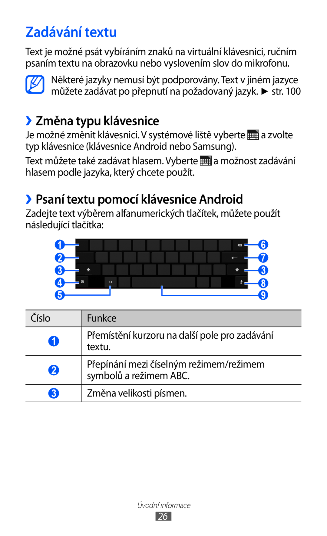 Samsung GT-P7310UWAXEZ, GT-P7310FKAO2C Zadávání textu, ››Změna typu klávesnice, ››Psaní textu pomocí klávesnice Android 