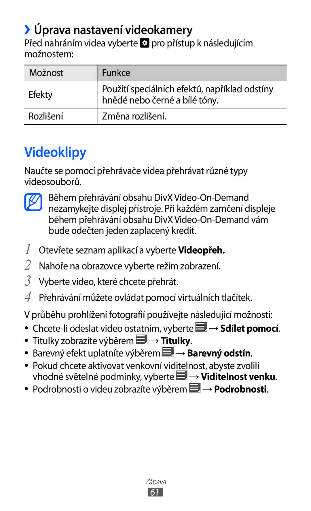 Samsung GT-P7310UWAXEZ, GT-P7310FKAO2C, GT-P7310FKAROM, GT-P7310FKAXEZ manual Videoklipy, ››Úprava nastavení videokamery 