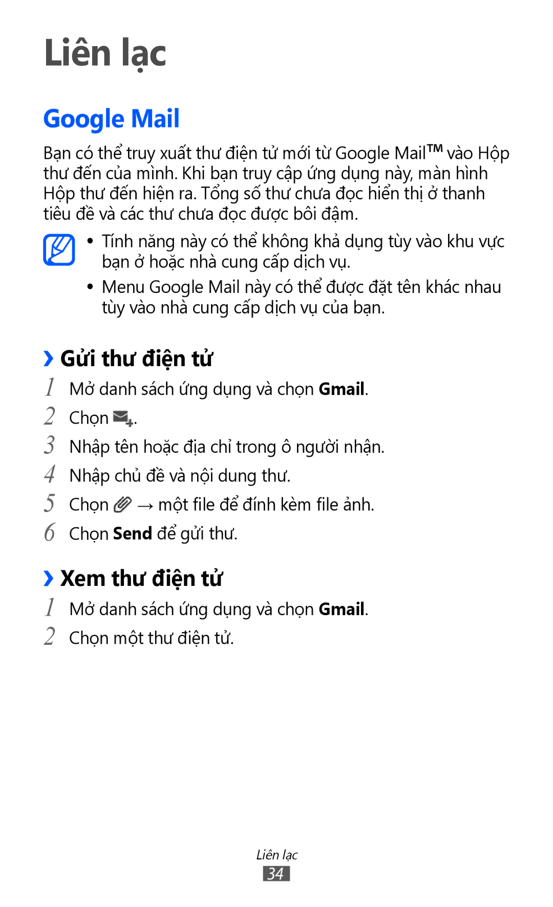 Samsung GT-P7310UWAXEV, GT-P7310FKAXXV, GT-P7310FKAXEV manual Liên lạc, Google Mail, ››Gửi thư điện tử, ››Xem thư điện tử 