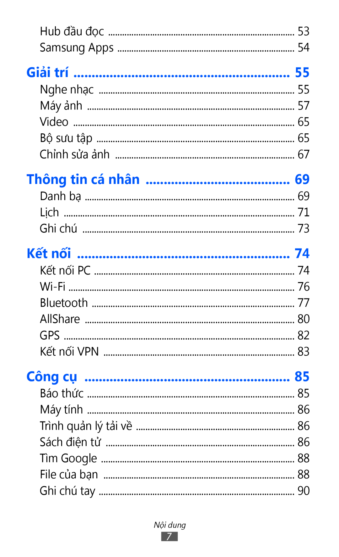 Samsung GT-P7310UWAXXV, GT-P7310FKAXXV, GT-P7310FKAXEV, GT-P7310UWAXEV manual Nội dung 