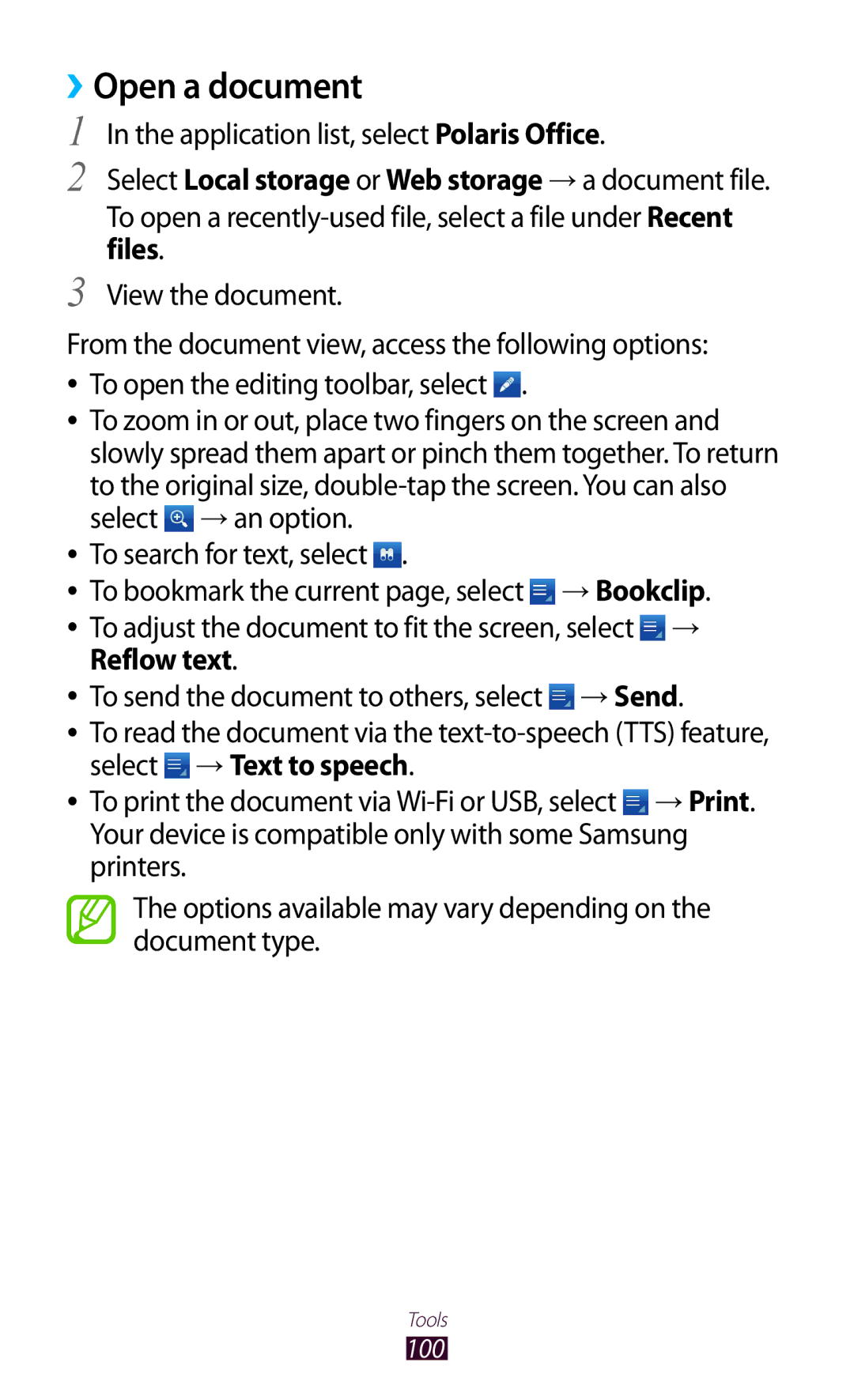 Samsung GT-P7310UWAABS, GT-P7310FKEKSA, GT-P7310FKAKSA, GT-P7310FKEJED, GT-P7310UWAKSA, GT-P7310FKAJED manual ››Open a document 