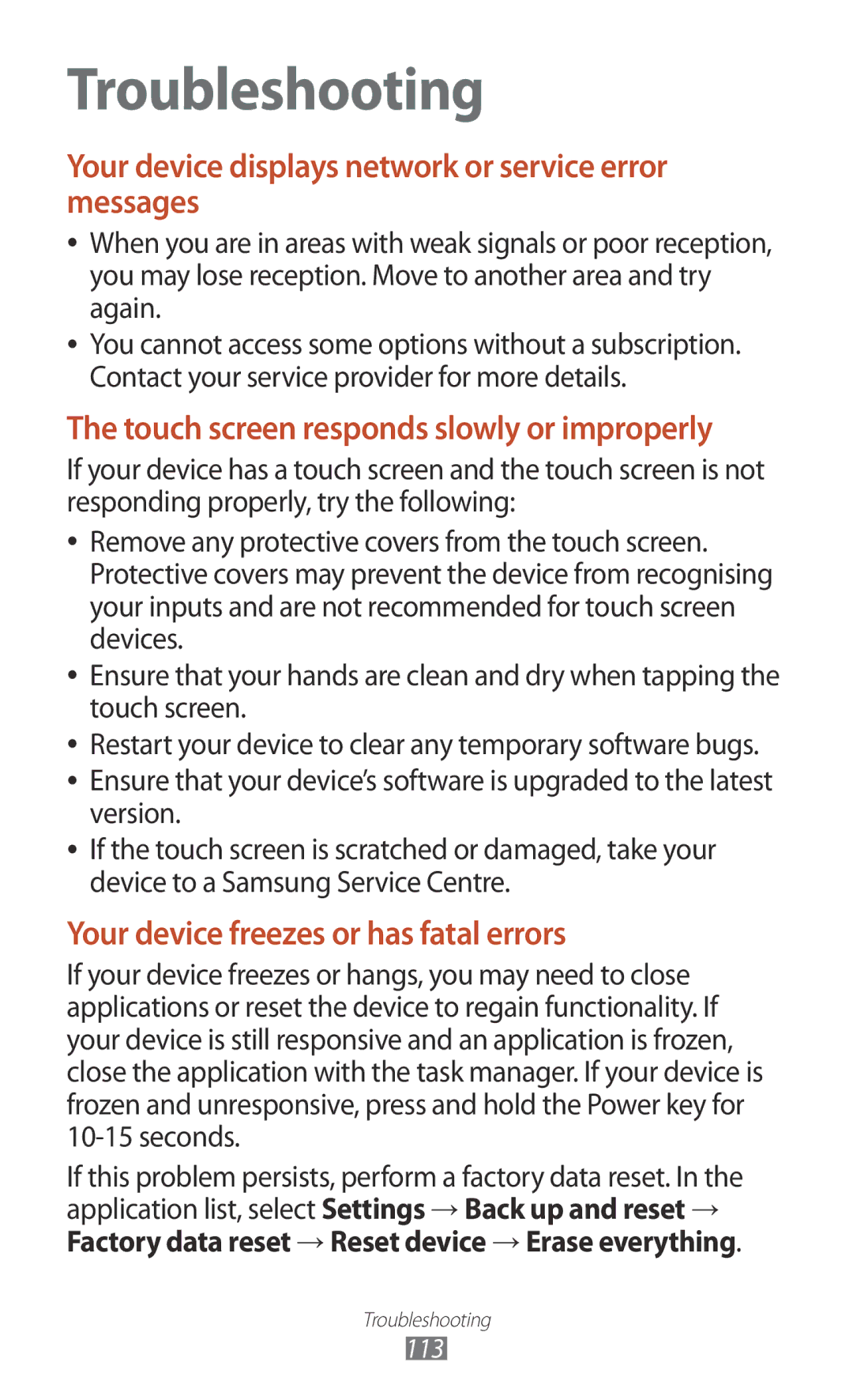 Samsung GT-P7310FKEKSA, GT-P7310FKAKSA, GT-P7310FKEJED, GT-P7310UWAKSA, GT-P7310FKAJED, GT-P7310FKATMC manual Troubleshooting 