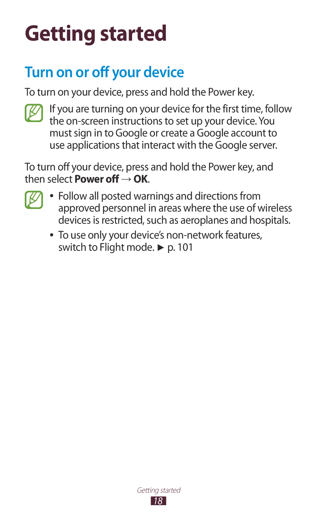 Samsung GT-P7310FKEKSA, GT-P7310FKAKSA Turn on or off your device, To turn on your device, press and hold the Power key 