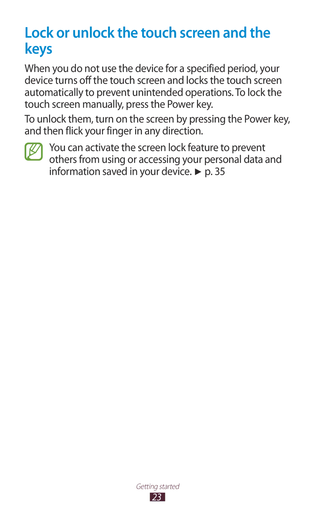 Samsung GT-P7310FKATMC, GT-P7310FKEKSA, GT-P7310FKAKSA, GT-P7310FKEJED manual Lock or unlock the touch screen and the keys 