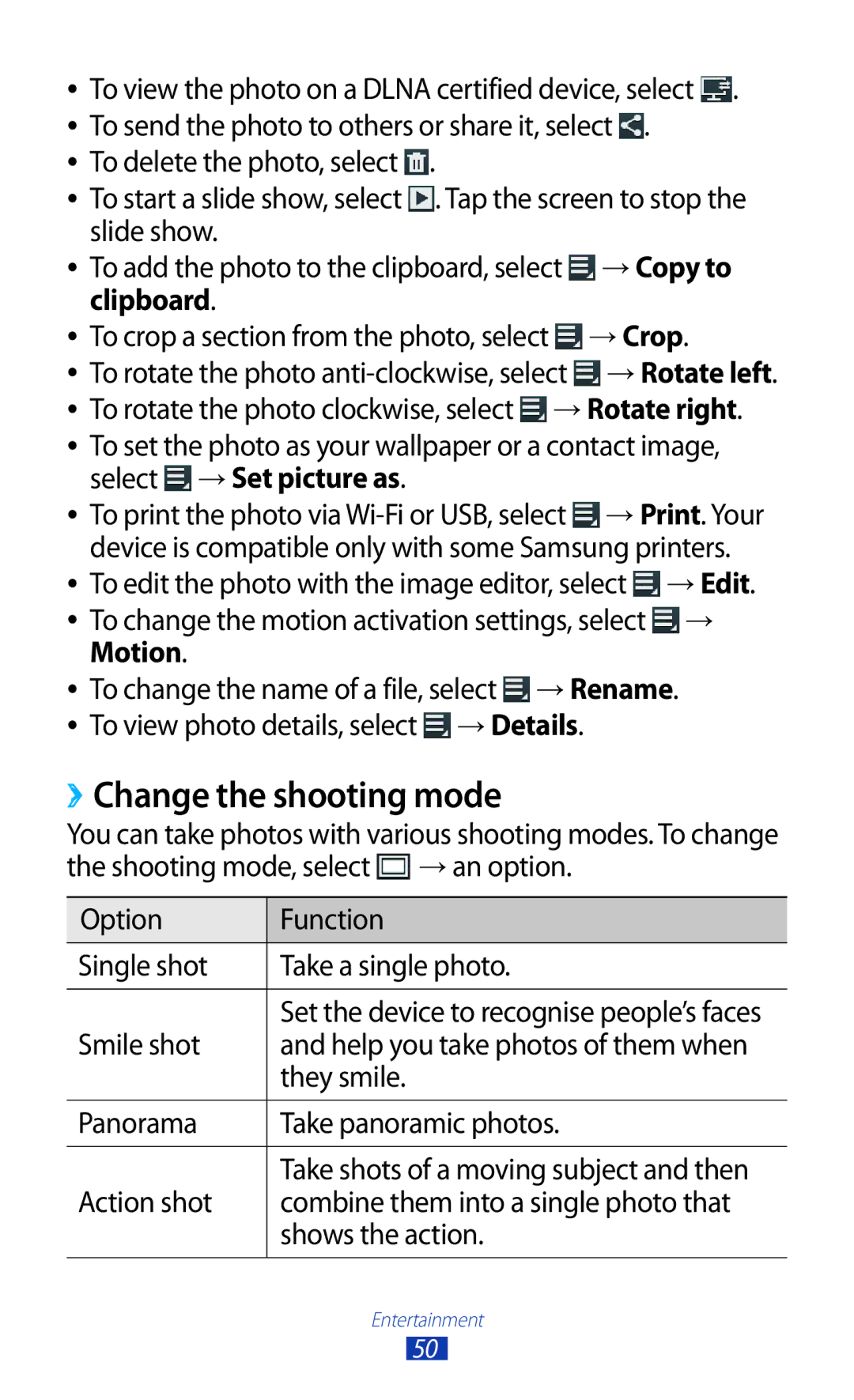 Samsung GT-P7310FKAXXV, GT-P7310FKEKSA, GT-P7310FKAKSA, GT-P7310FKEJED, GT-P7310UWAKSA ››Change the shooting mode, Motion 