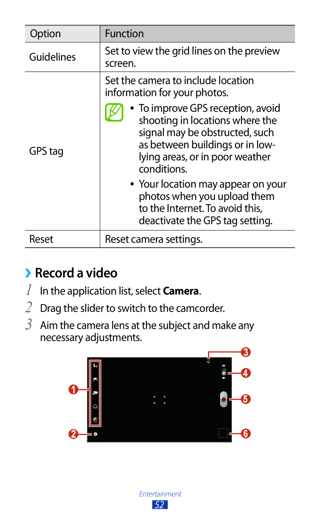 Samsung GT-P7310UWAXEV, GT-P7310FKEKSA, GT-P7310FKAKSA, GT-P7310FKEJED, GT-P7310UWAKSA, GT-P7310FKAJED manual ››Record a video 