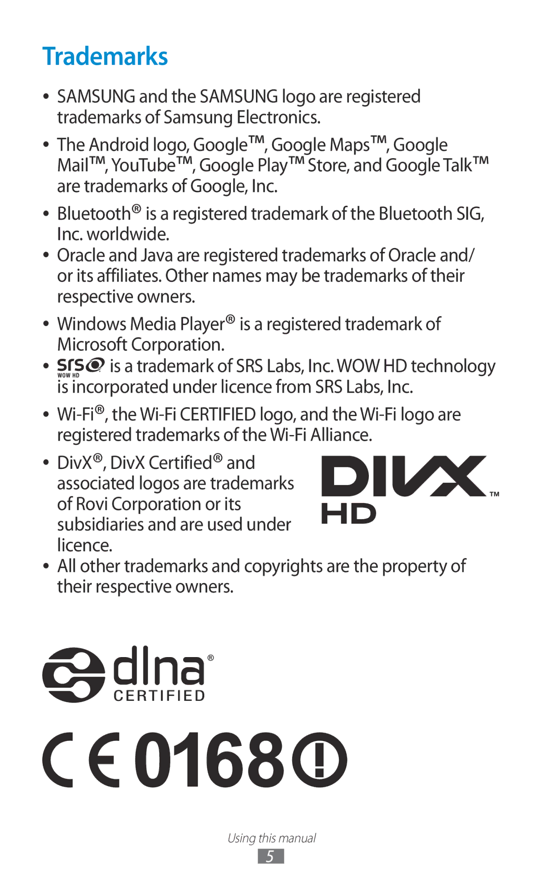 Samsung GT-P7310UWAABS, GT-P7310FKEKSA, GT-P7310FKAKSA, GT-P7310FKEJED, GT-P7310UWAKSA, GT-P7310FKAJED manual Trademarks 