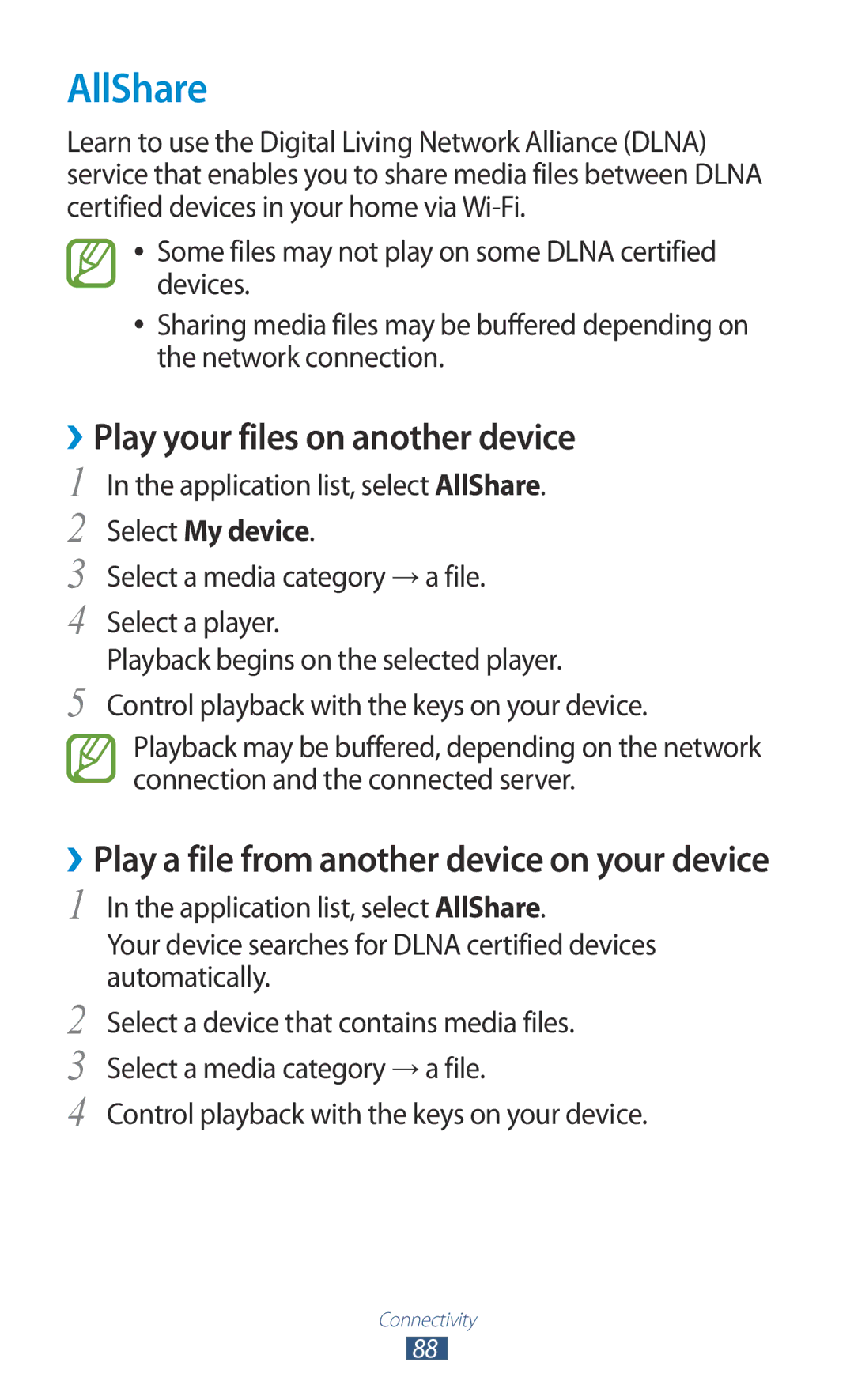 Samsung GT-P7310FKAXXV, GT-P7310FKEKSA, GT-P7310FKAKSA manual AllShare, ››Play your files on another device, Select My device 