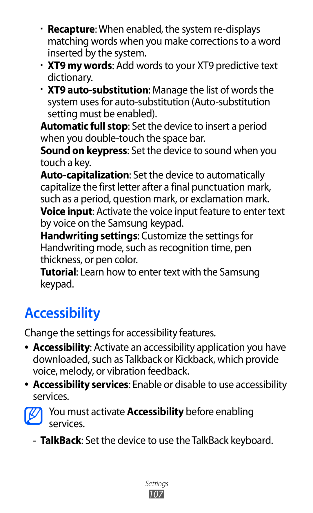 Samsung GT-P7310UWAJED, GT-P7310FKEKSA, GT-P7310FKAKSA, GT-P7310FKEJED, GT-P7310UWAKSA, GT-P7310FKAJED manual Accessibility 