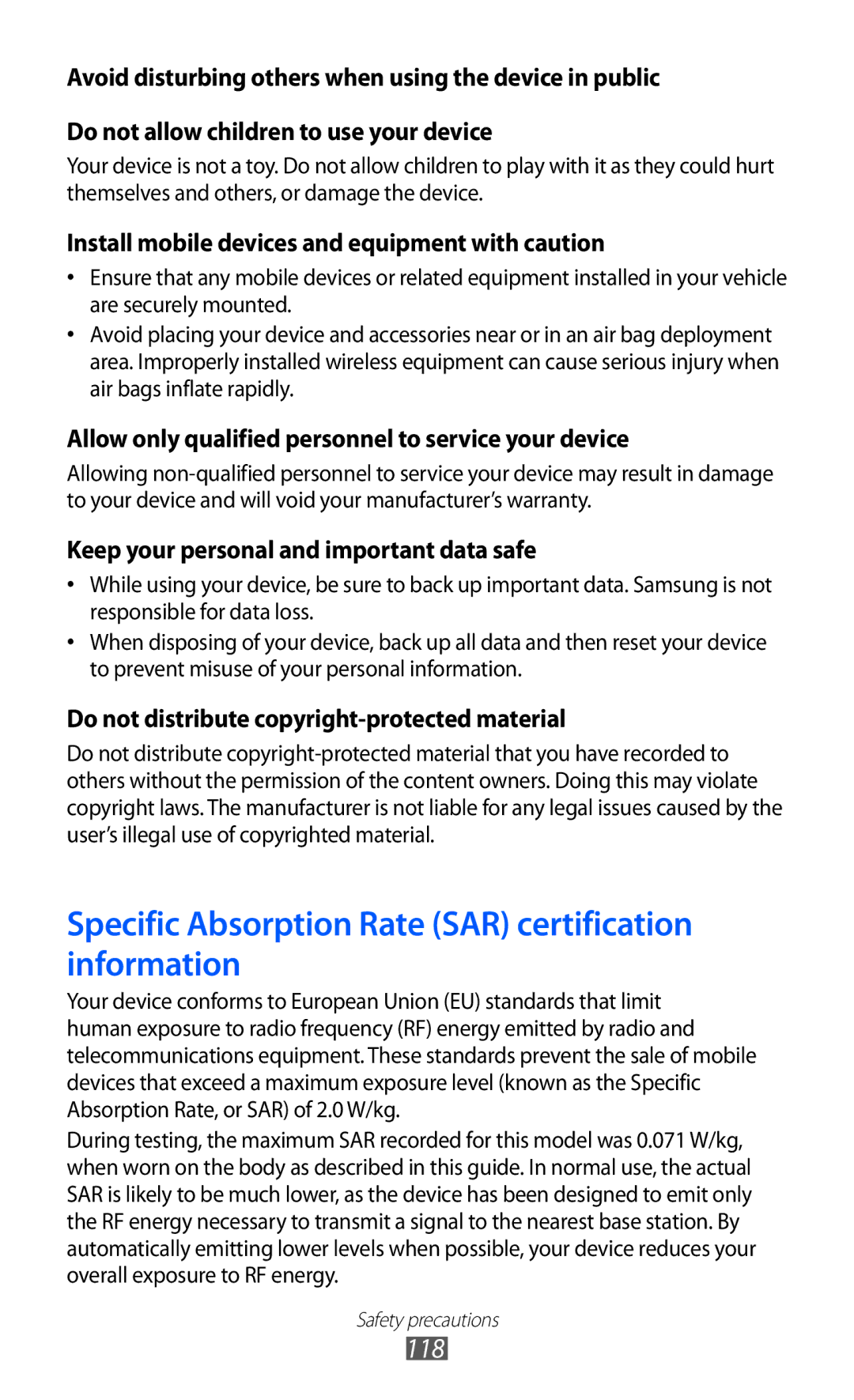 Samsung GT-P7310FKAJED, GT-P7310FKEKSA, GT-P7310FKAKSA manual Specific Absorption Rate SAR certification information 