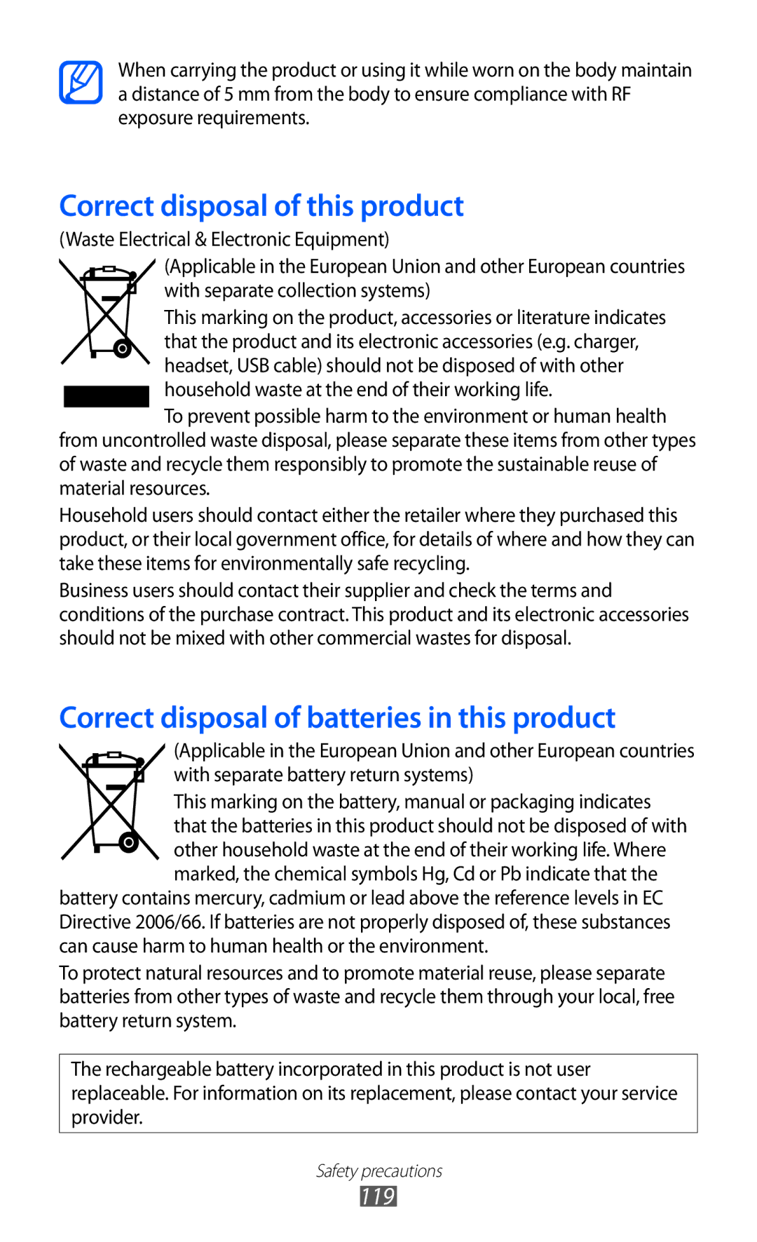 Samsung GT-P7310FKATMC, GT-P7310FKEKSA, GT-P7310FKAKSA, GT-P7310FKEJED, GT-P7310UWAKSA manual Correct disposal of this product 