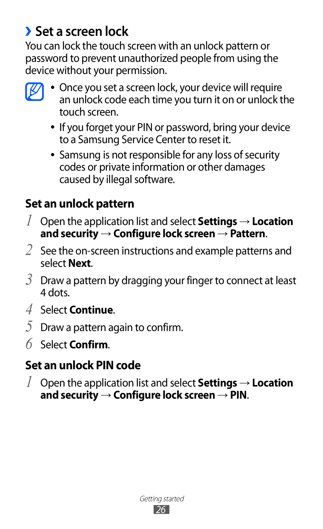 Samsung GT-P7310FKAXSG, GT-P7310FKEKSA, GT-P7310FKAKSA, GT-P7310FKEJED manual ››Set a screen lock, Set an unlock pattern 